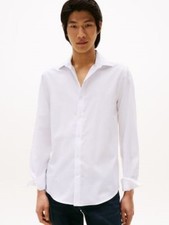 Tommy Hilfiger THFlex Mens White Logo Slim Fit Stretch Twill Dress Shirt Size XL