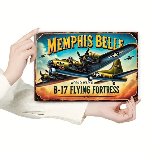2D Flat Vintage Memphis Belle Tin Metal Signs Home Décor 8x12 Retro  Aircraft De