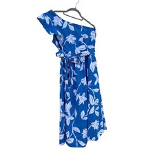 NWT J Crew One Shoulder Dress, Blue Floral, Tie Waist, Sz 8