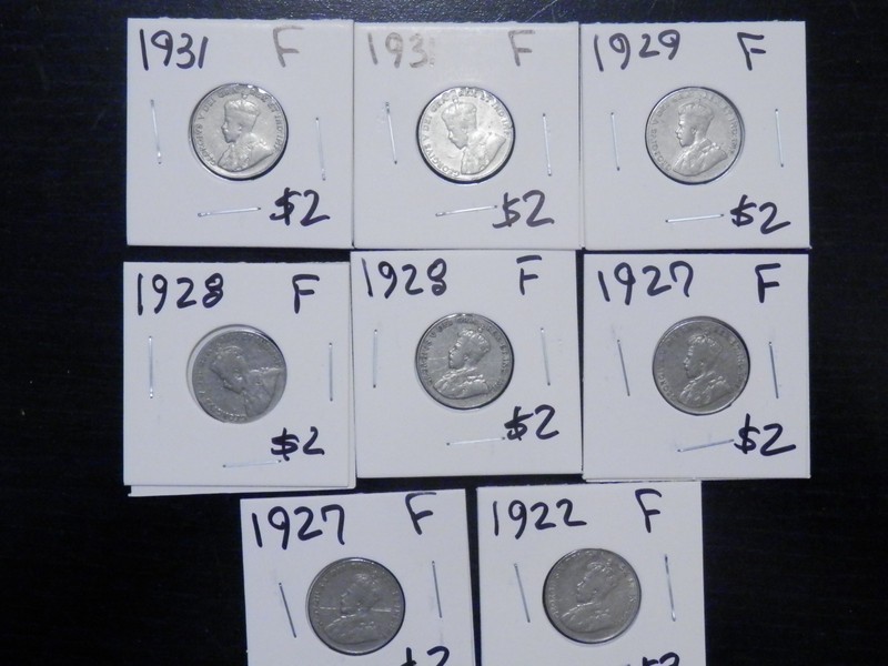 Nice Starter Set of 8 F Nickels From Canada 1922 to 1931
