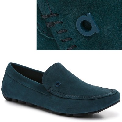 SALVATORE FERRAGAMO SHOES GANCINI LOGO LOAFERS TEAL SUEDE sz 7.5 EEE