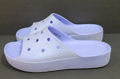 Crocs Women's Sz.11 Classic Platform Jelly Glitter Moon Purple Slides