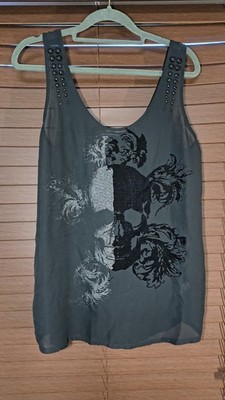 Rock & Republic Women's Skull Sleeveless Top See Through Black Size M