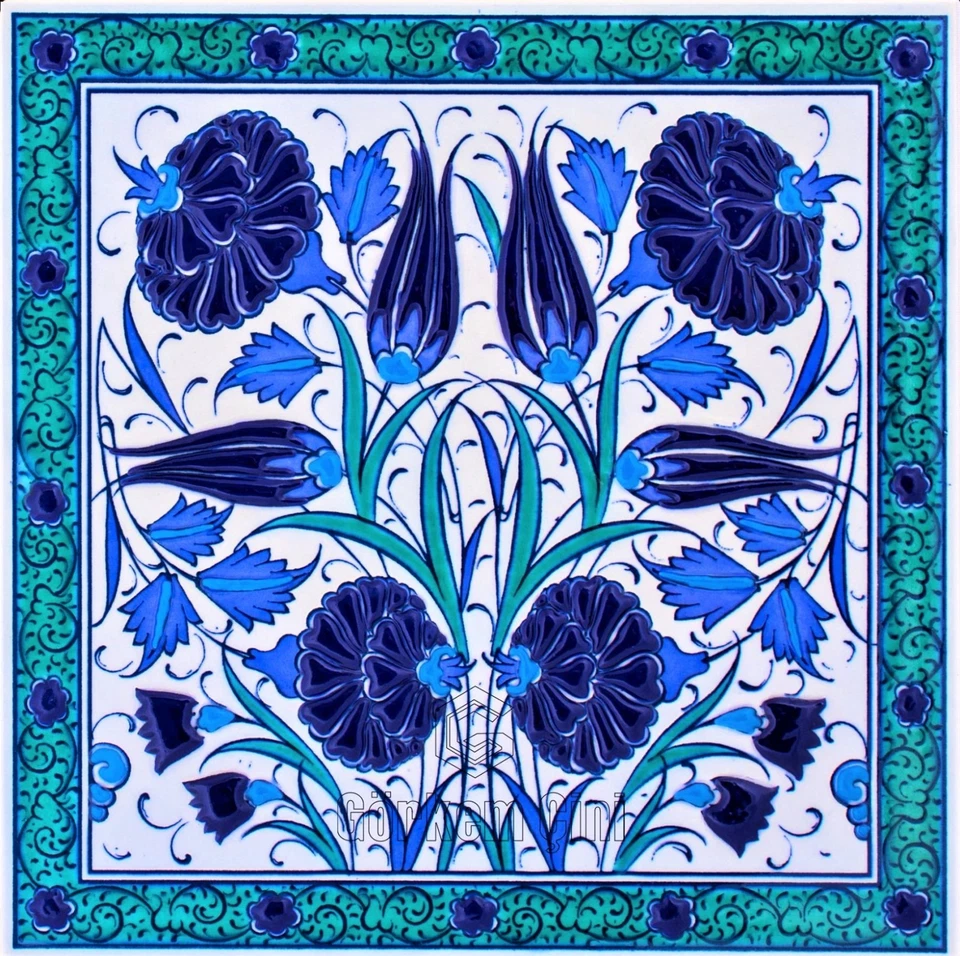 8x8 Zoll handgefertigte türkische Kütahya Relief Fliesen in 3 Farben Samt Box, Weihnachtsgeschenk - Bild 4 von 4