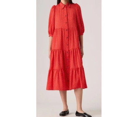 Levi's Women Red Polka Dot Tiered Midi Dress Red Size XS