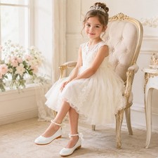 Kids Girls Dress Shoes Flower Girl Satin Mary Jane Ballet Flats Pearls Strap