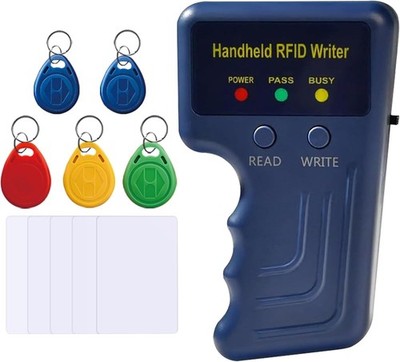 Handheld 125Khz RFID Reader Writer,Awid and HID Copier with 5 T5577 Keyfobs & 5