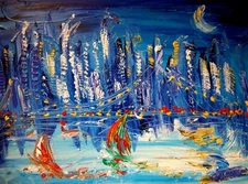 New York blue   IMPRESSIONIST  ART  Printed on Canvas - stretched fine art