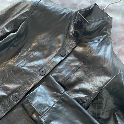 M0851 (XXXS) Genuine Leather Biker Moto Perfecto Coat Jacket. Blue/ Black