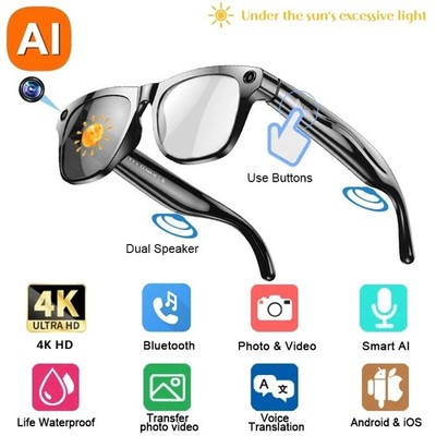 4K AI Kamera Smart Glasses Photochrome Linse Bluetooth Anruf Musik Übersetzung 20