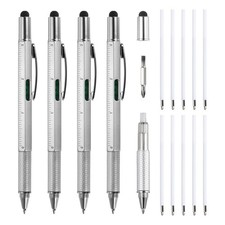 4pcs 6 in 1 Multitool Tech Tool Pen Gifts for Men with Ballpoint Pen Silver