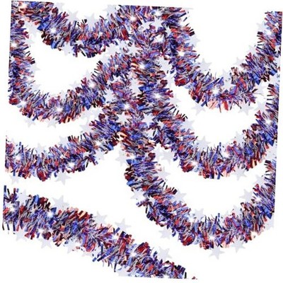 33FT 4th of July Garland, Red White and Blue Patrioic Star Metallic 33 FT