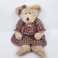 Vintage Russ Lady Chelsie Teddy Bear Plush Stuffed Animal Tan Plaid Dress 12 in