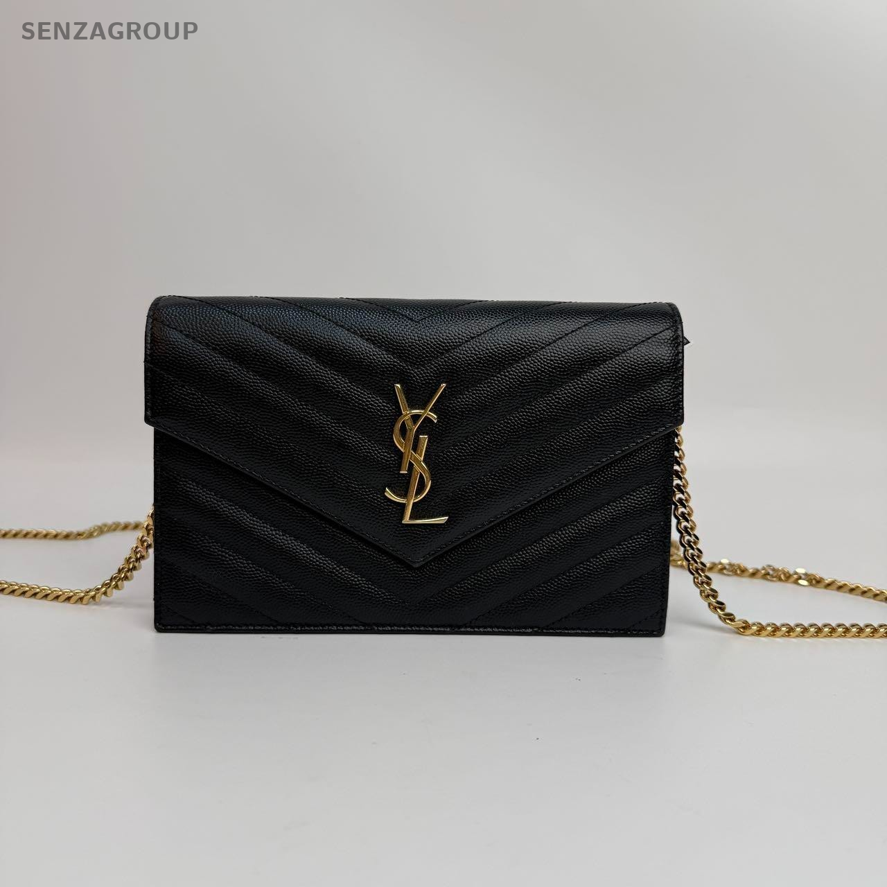 SJ0001 YSL wallet on chain envelope black & golden hardware woc