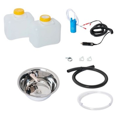 12V Camping Spüle Rund Set Waschbecken Bausatz Spülbecken Wohnmobil T4 T5 T6 10L