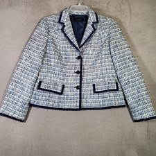 Talbots Blazer Womens 14 Blue Tweed Jacket Preppy Office Acedemia Classic Chic