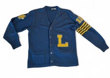 Vintage 1950s TQ Knits Varsity Letter Cardigan   Navy Blue   Wool Knit