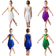 Kids Girls Praise Dance Contemporary Tunic Dresses Irregular Hem Dress Lyrical