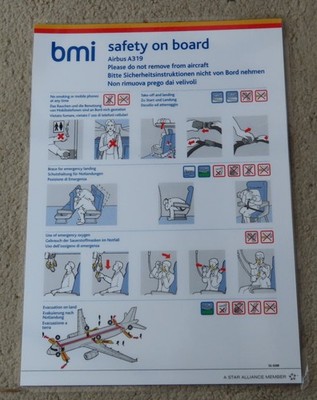 1 x BMI Airbus A319 Airline Safety Card