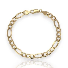 Figaro Chain Link Bracelet - 14K Yellow Gold - Hollow