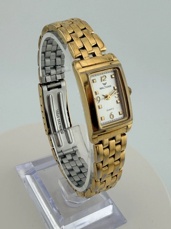 Vintage Waltham Relógio de Quartzo Tanque Tom Dourado – Mostrador Retangular e Pulseira - Imagem 2 de 4