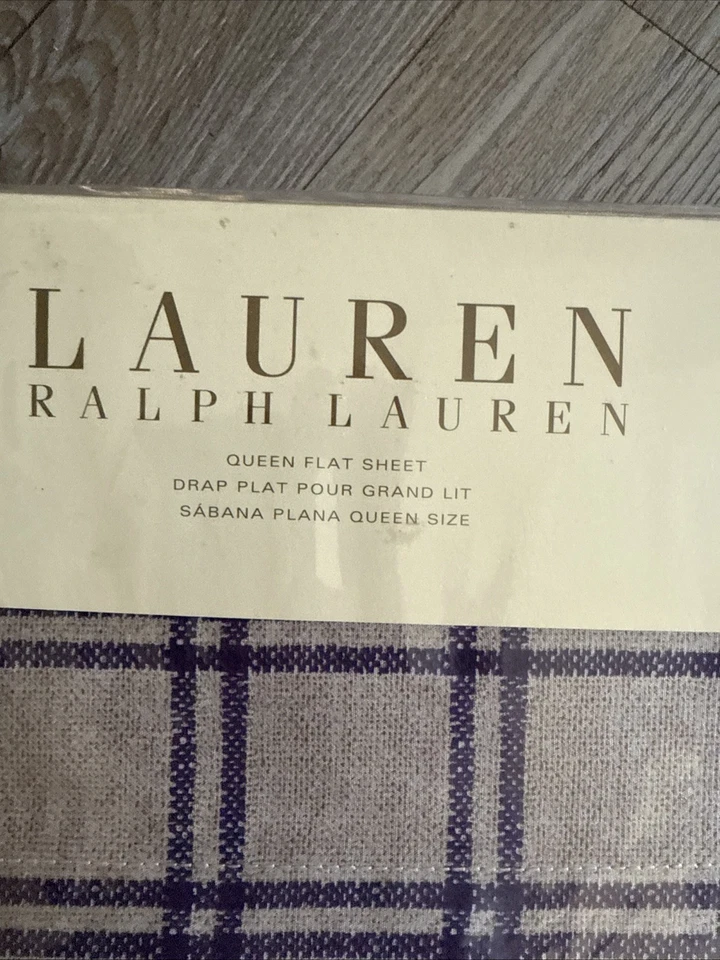 Ralph Lauren Nuevo Surrey Jardín Tattersal Púrpura Bronceado Cuadros Queen Sábana Plana NUEVO Foto 2 de 4