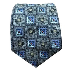 Robert Talbott Nordstrom Silk Tie Blue Grey Geometric Medallion USA Men 4'x58'