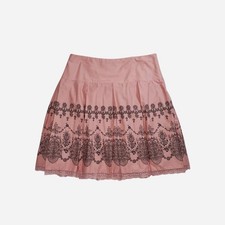 vintage y2k lace trim pink knee length skirt sz 24 romantic feminine coquette
