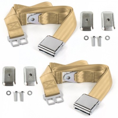 AMC AMX 1967 - 1974 Airplane 2pt Tan Belt Kit w/Brackets-2 Belts  