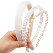 3 PCS Headbands for Women, White Non Slip Pearl Headband Fashion Headbands Twist