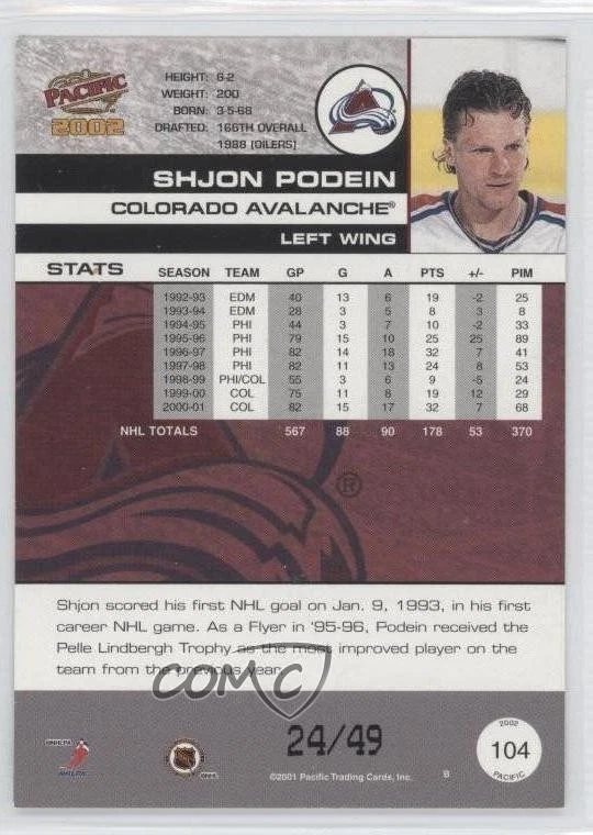 2001-02 Pacific Extreme LTD /49 Shjon Podein #104 - Image 2 of 2
