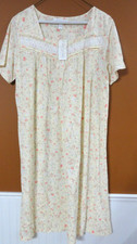 Carole Hochman Sz L Nightgown Cotton Blend Butter Yellow Floral Short Sleeve NWT