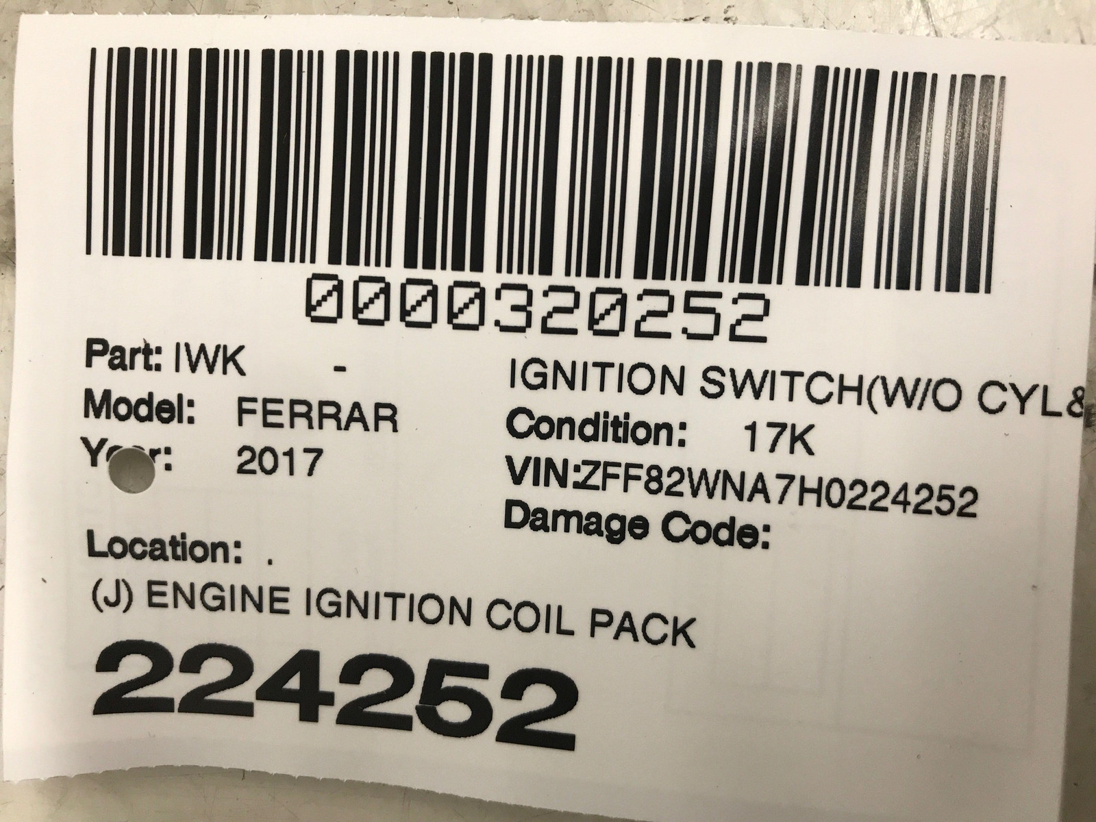 Ferrari GTC4Lusso T 2017-2020 Ignition coil P/N 290850