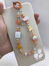DIY Beaded Phone Charm Wristlet Bracelet String Strap Bag Charm Gift Cute Orange