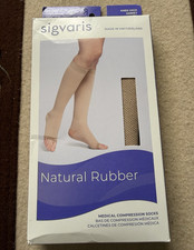 Sigvaris Natural Rubber Knee-High Compression Socks Open Toe Beige M3 50-60mmHg