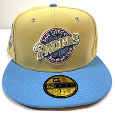 San Diego Padres MLB NE Cooperstown ASG '92 side Patch Fitted Hat ~Gold/Blue