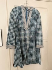 Tory Burch Blue Tie-Dye Embroidered Tunic Dress