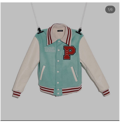 PEACEMINUSONE Varsity Jacket Mint Green Daisy Patch Embroidered