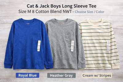 Boy's Cat & Jack Long Sleeve Crew Neck Pullover Cotton/Poly Blend Tee NWT Sz 8