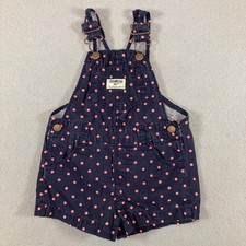OshKosh B'gosh Overall Shorts Girls 12-18 Months Blue Polka Dot Denim Shortall