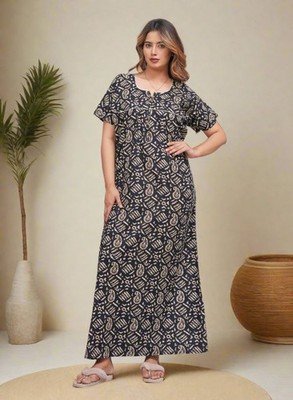 Women Cotton Maxi Nightgown With Pocket Floral Printe India Handmade Long Nighty