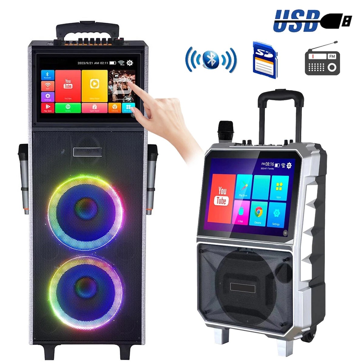 LOUD Bluetooth Speaker Karaoke Machine w/ Wireless Mic & Lyrics