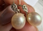 Vintage 14K.White Gold Akoya Pearl & Diamond Screw on Back Earrings — photo 4