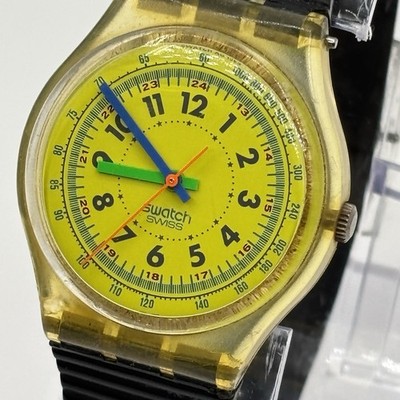Swatch Swiss Watch Rare Vintage 1989 Lemon Iceberg GK116 Retro Running