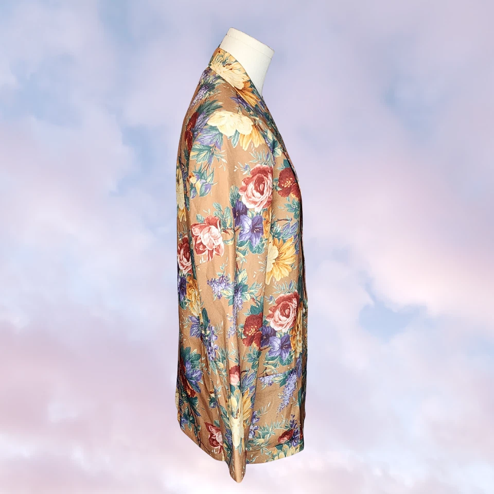 Винтажный блейзер 90-х Haband цветочный желтовато-коричневый цветочный цветок деловой официальный свадебный танец M - Изображение 2 из 4