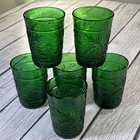Vintage Anchor Hocking Forest Green Sandwich Pattern Set of (6) 9oz tumbler.