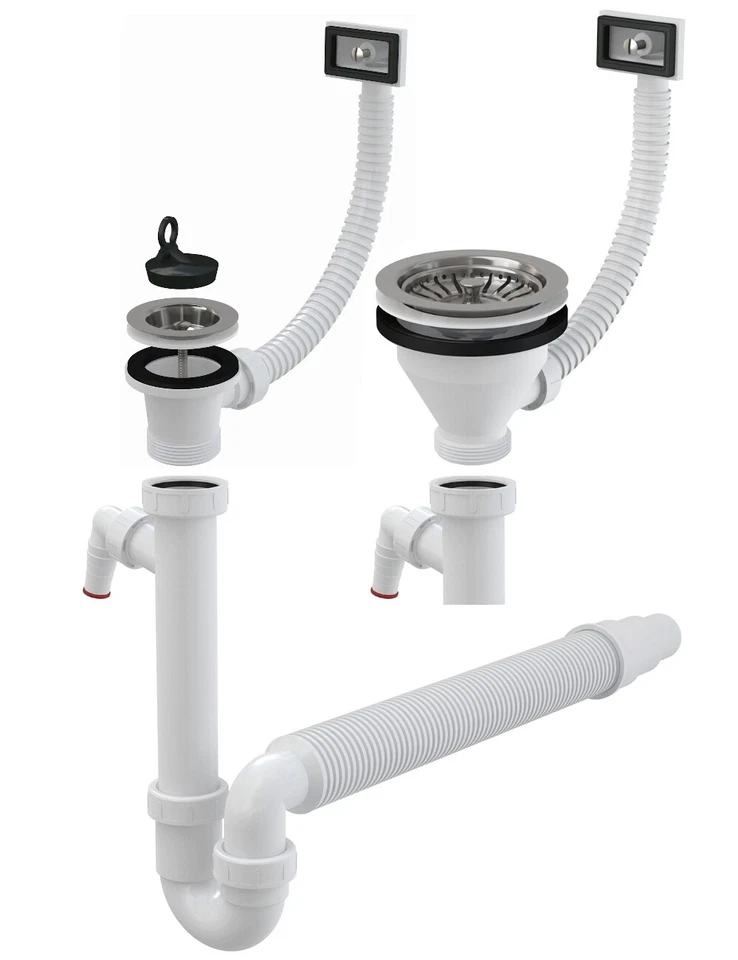 ALCADRAIN Ablaufgarnitur Siphon Küche Flex Röhren Abfluss Ablauf Spülbecken Spüle Becken