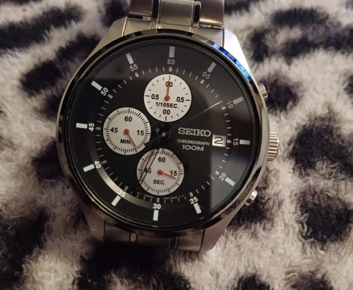 SEIKO CHRONOGRAPH 100M 4T57 OOGO WATCH IN BLACK SILVER