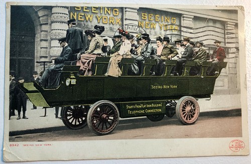 NY Seeing New York; Tourist Sightseeing Open Air Bus 1907 Postcard