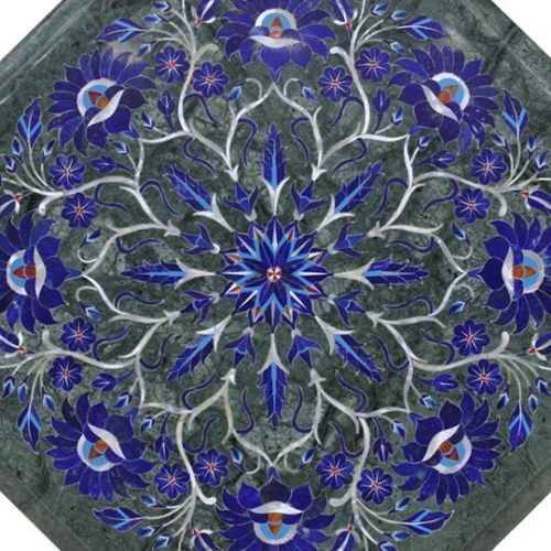 Mesa de centro de mármol de 12" PietraDura hecha a mano piedra semipreciosa decoración de lapislázuli - Imagen 2 de 11